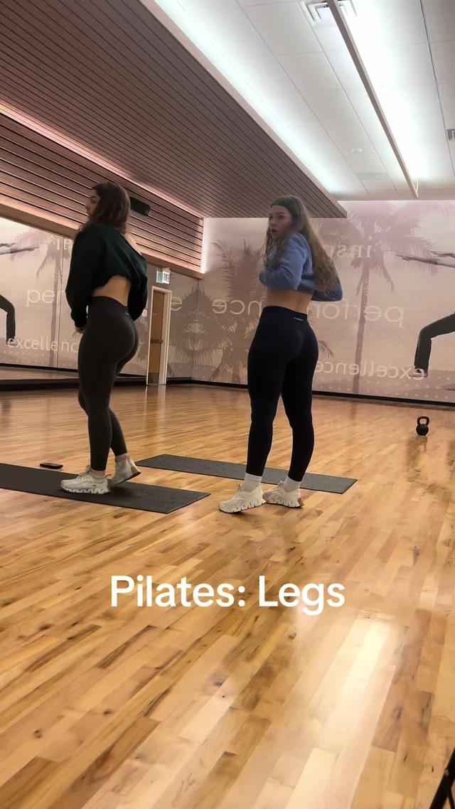 Pilates Leg Workout! #pilates #pilateslegs #legworkout #twins #fyp #gym @monica  | Pilates: Legs | Country: US
